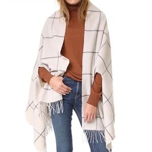 Madewell Cream Windowpane Wool Blend Cape Scarf